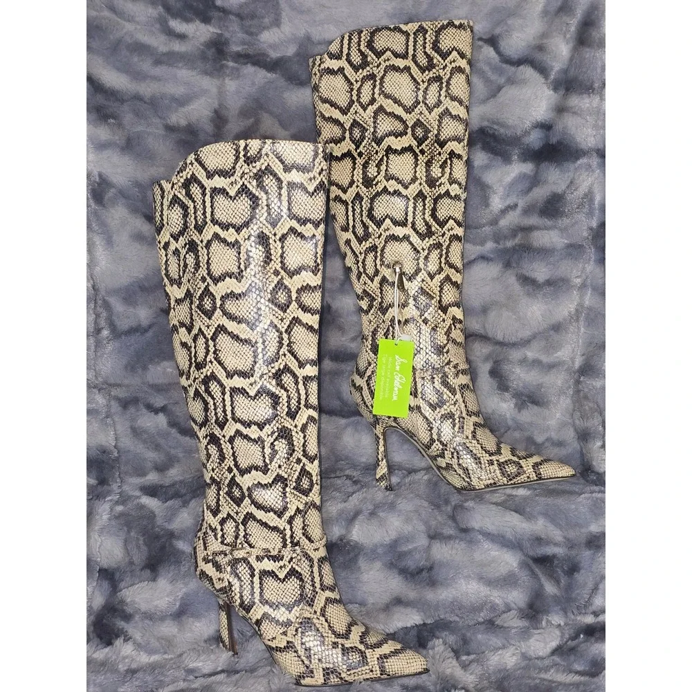 NWT Sam Edelman‎ Elia Snake Print Knee High Stiletto Heel Boots Women US 5.5